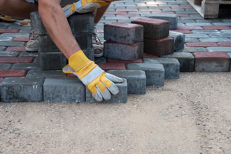 Block paving being laid